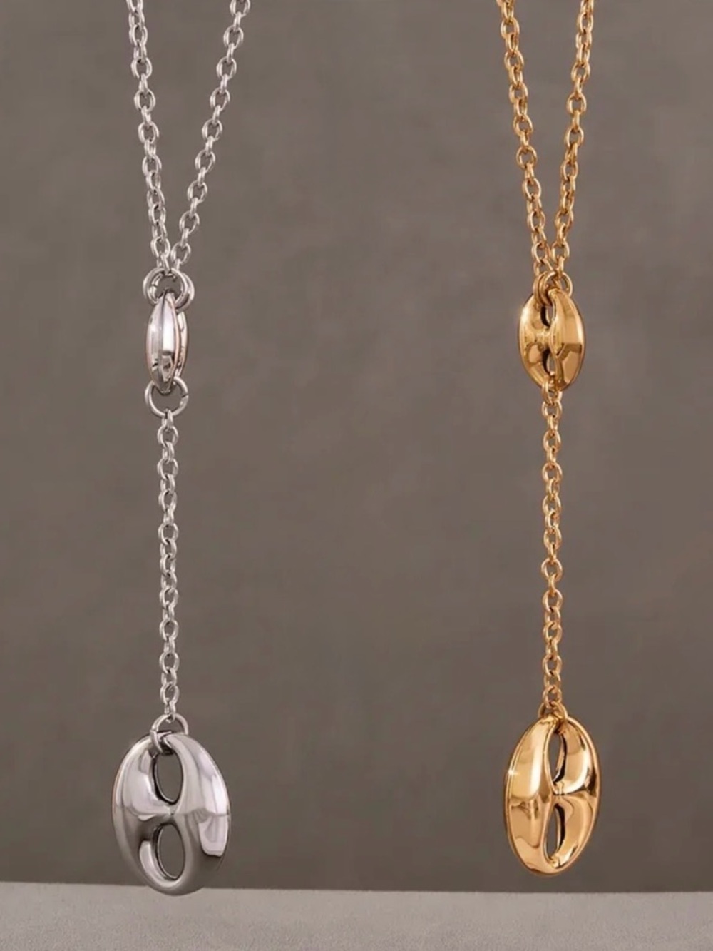 Double Link Puff Pendant Necklace NWT 18KT Gold Plated PVD Coated